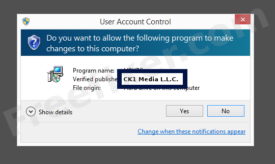 Screenshot where CK1 Media L.L.C. appears as the verified publisher in the UAC dialog